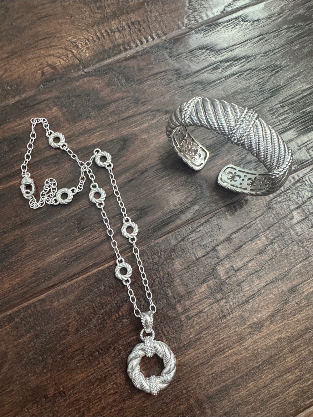VintageJudith Ripka 925 Rope Knot Necklace with Matching Cuff